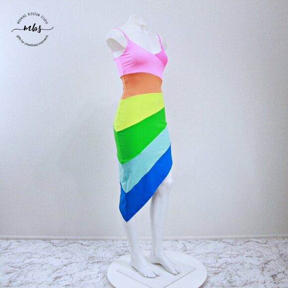 susana monaco rainbow asymmetric string dress 💐 SPRING CLEAROUT 💐 1950s Sage Green Lace Dress main image 0